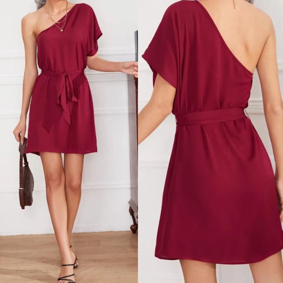 Boho one shoulder belted dress - Picture 4 of 15